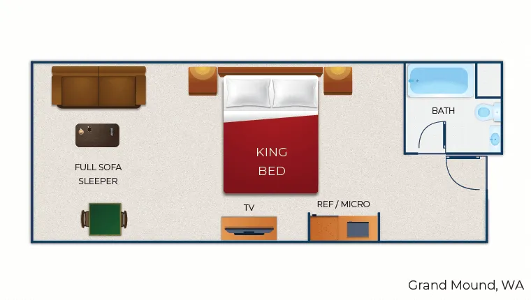 The floor plan for the Luxury King Suite
