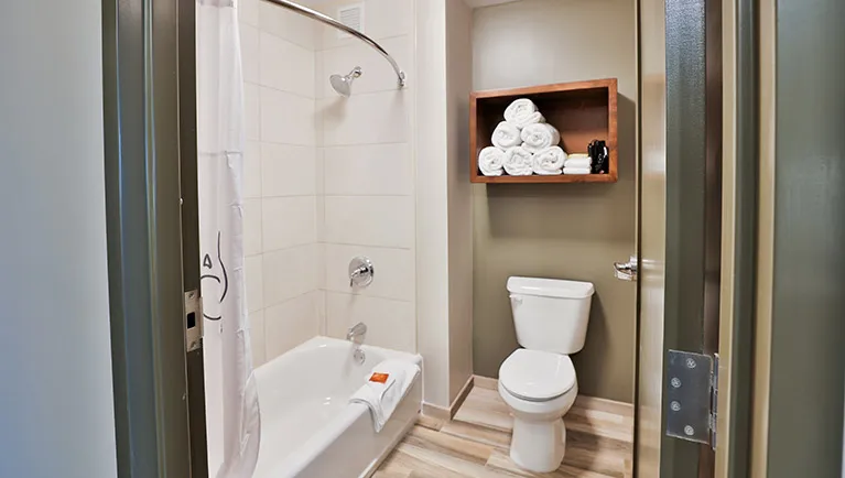 The bathroom in the Deluxe Family Suite