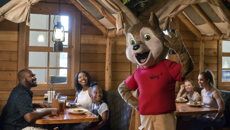The Great Wolf Kids characters posing for a picture at Great Wolf Lodge indoor water park and resorts.