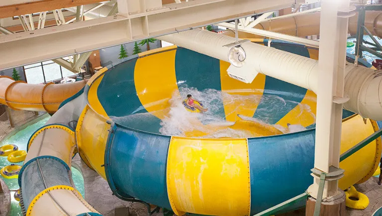 A look into the Coyote Cannon ride at Great Wolf Lodge indoor water park and resort.