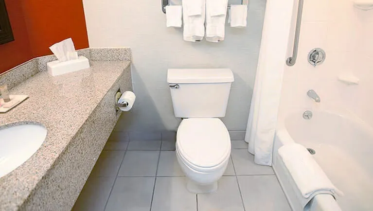 The bathroom in the Double Queen Suite (Standard)