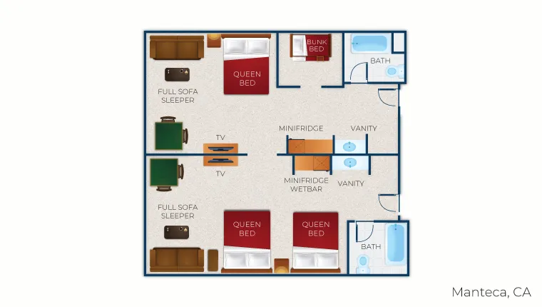 The floorplan for the Deluxe Wolf Den Suite