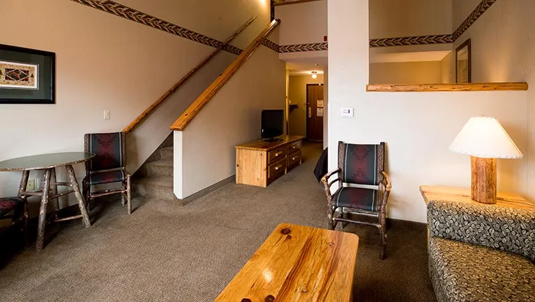 The stairs in the accessible Loft Fireplace Suite