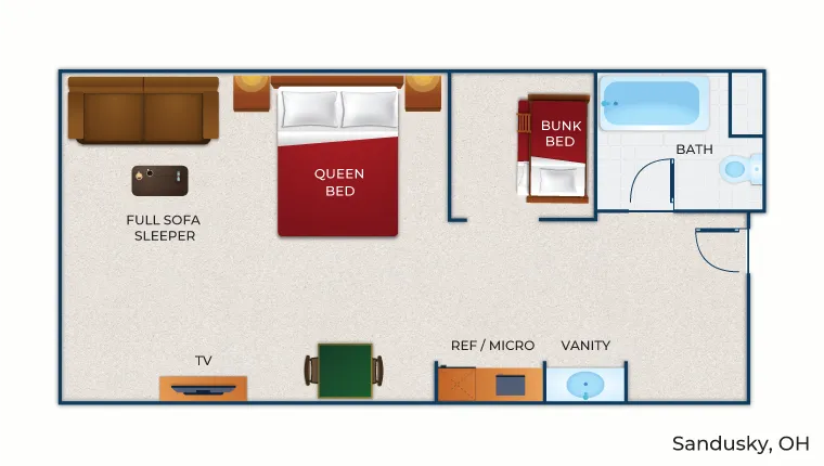 The floor plan for the Wolf Den Suite (Balcony/Patio)