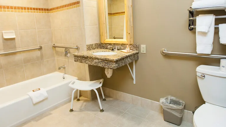 The bathroom in the accessible KidCabin Suite (Accessible bathtub)
